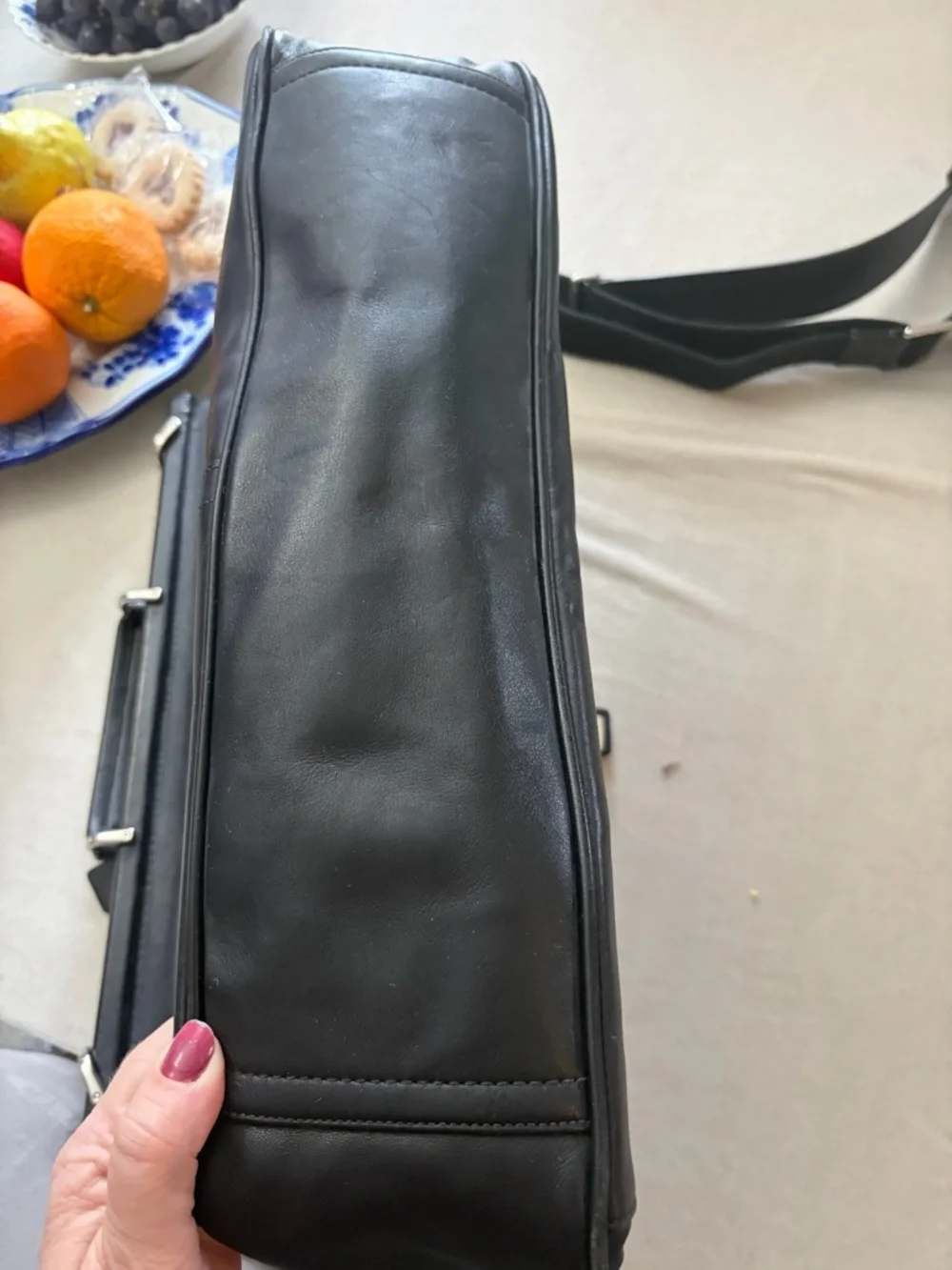 Coach Black Leather Briefcase with Buckle Detail